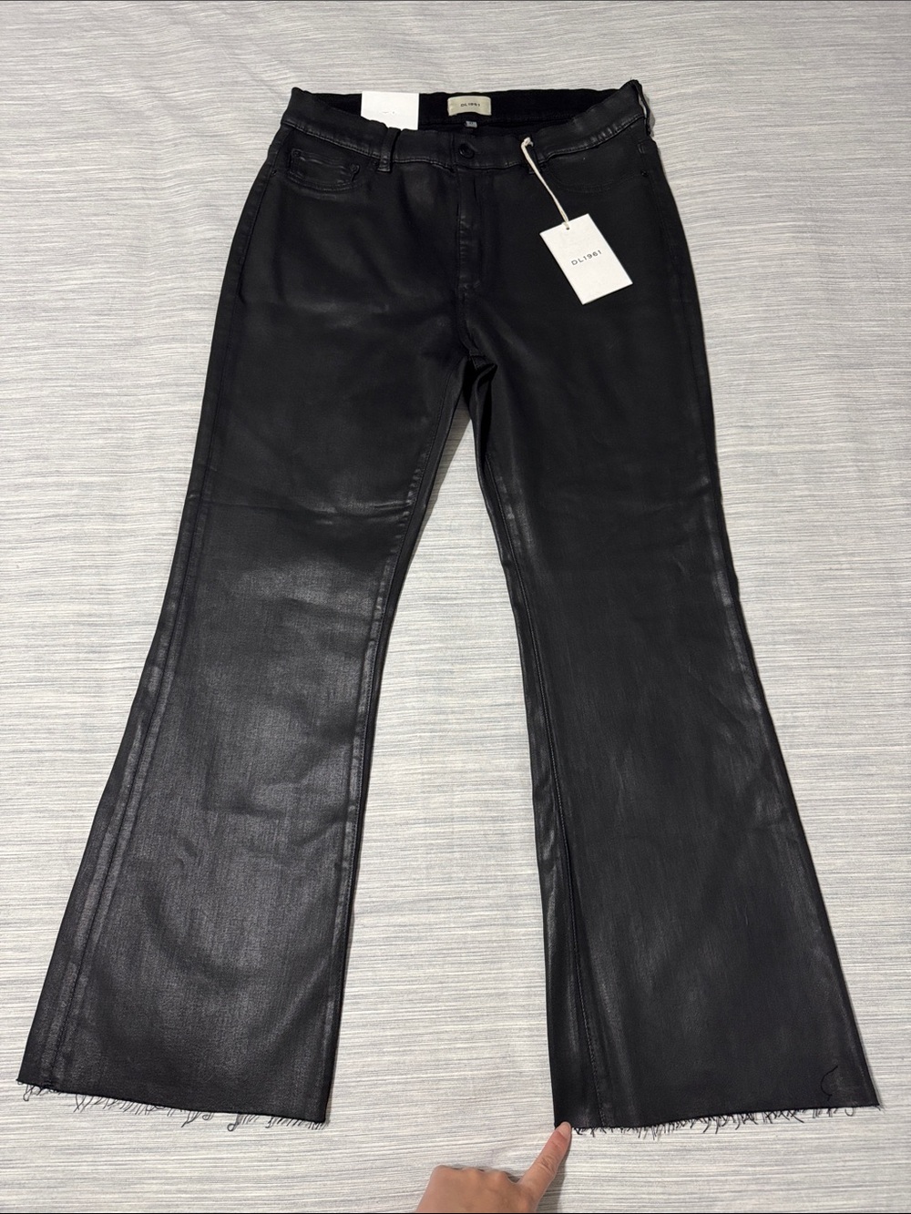 DL1961 Bridget Boot High Rise Instasculpt Crop Jeans Black Coated Sz 33